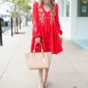 Free People Sweet Tennessee Boho Embroidered‎ Red Festival Dress thumbnail 2