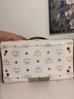 MCM Princess Lion Satchel H0501 White Visetos Bronze Python Trim Satchel thumbnail 5