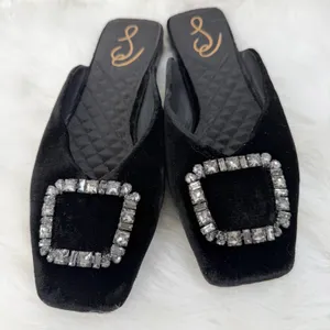 Sam Edelman Lavina Black Velvet Crystal Buckle Mule Flats Size 7 thumbnail 3