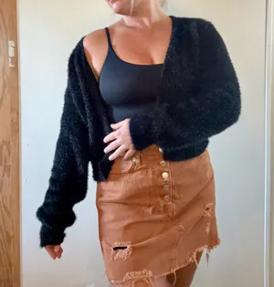 Lulus Black Fuzzy Eyelash Knit Cropped Open Front Cardigan Size Small thumbnail 3