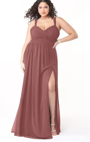 NWT Azazie Aziza Desert Rose A-Line V-Neck Pleated Chiffon Bridesmaid Maxi Dress thumbnail 1