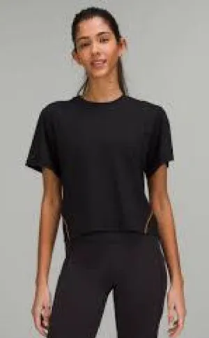Lululemon Ventilated Open-Back Training T-Shirt in Black with Orange Soda trim thumbnail 1