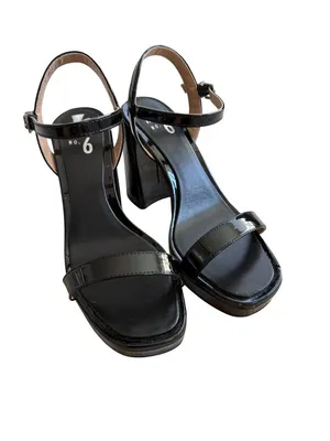 MIX NO 6 Black Patent Platform Sandals Heels Size 9W thumbnail 3