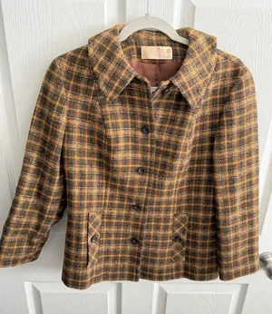 Vintage Pendleton Plaid Wool Jacket Green Brown Yellow Button Women's 12 thumbnail 1