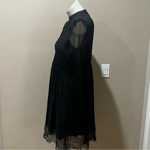 Zara basic black lace long sleeve black dress thumbnail 4