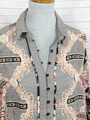 Free People Virgo Baby Floral Boho Oversized Button Up Shirt Black‎ Multi Medium thumbnail 7