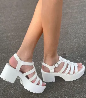 Lug Sole Snake Print Gladiator Chunky Heel Wedge White Size 8.5 thumbnail 2