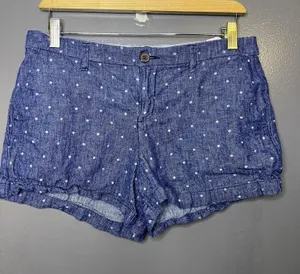 Old Navy Shorts Womens 6 Blue Polka Dot Chambray Cuffed Chino Casual Summer thumbnail 1