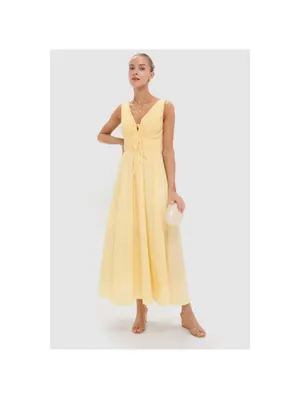 Tuckernuck Moon River Light Yellow V-Neck Maxi Dress Size M cottagecore spring thumbnail 2