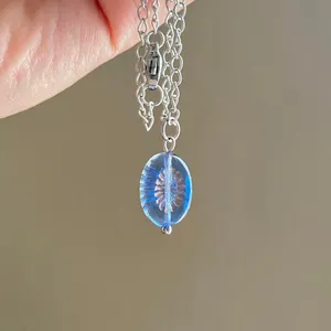 Handmade retro vintage chic whimsical style quality Czech glass bead simple necklace🩵 thumbnail 2