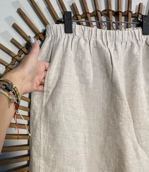 Grade & Gather Women’s Beige Linen Cropped Pants w Side Slit LNC Coastal Ltwght thumbnail 7