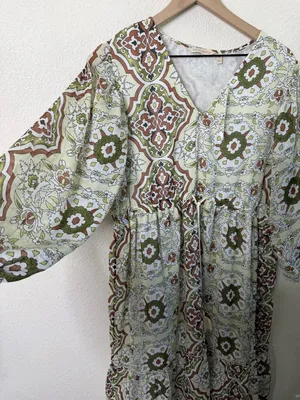 NWT‎ Soft Surroundings Zia Maxi Dress Womens XL Balloon Sleeve Medallion Tassel thumbnail 3
