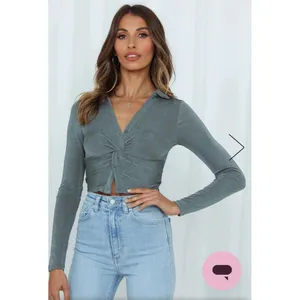 Hello Molly Patience Needed Crop Khaki Long Sleeves‎ Green Size S thumbnail 3