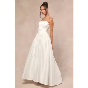 Lulus Luxe Bridal NWOT Bria White Satin Basque Waist Maxi Wedding Dress Medium thumbnail 3