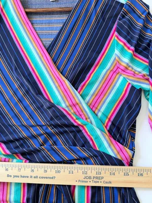 Chaus Women Striped Faux Wrap Midi Dress Large Multi Color Retro Preppy Top thumbnail 12