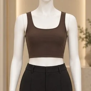 Adanola Womens Tank Top Brown Square Neck Activewear Cropped 3XL thumbnail 1
