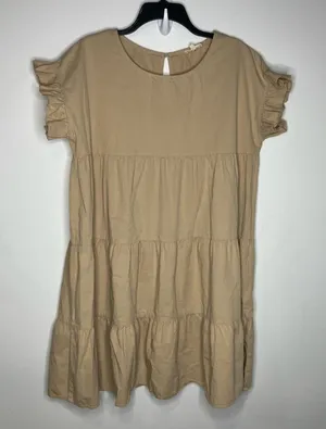 Aaron & Amber tan tiered‎ dress 100% cotton women’s size large casual neutral thumbnail 1