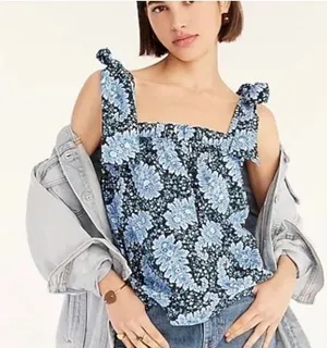 J. Crew Womens Blue Ruffle‎ Tie Shoulder Blouse Top Size Medium thumbnail 1