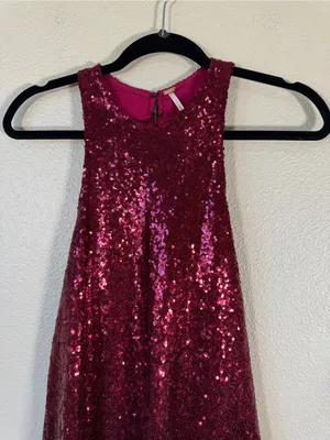 Free People Red Sequined Mini Dress Womens XS Babydoll Party Holidays Glam thumbnail 10