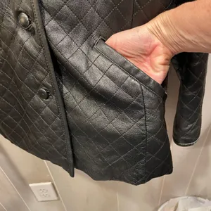 Cute vintage 90s black quilted leather broken in bomber jacket pockets festival thumbnail 8