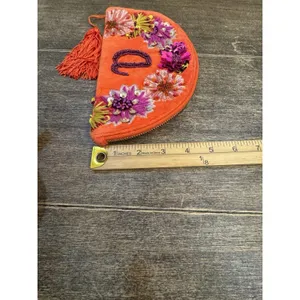 Anthropologie Monogram Crescent‎ Pouch Orange with purple monogrammed A thumbnail 5
