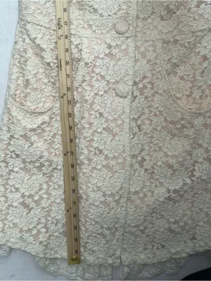 SassyBling Womens Medium Cream Floral Lace Duster Pea Coat Ruffle Coquette thumbnail 11