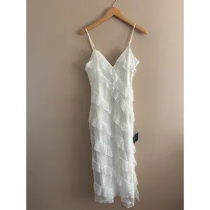 Lulus More Than Gorgeous White Mesh Ruffled Swiss Dot Midi Dress Size Small NWT thumbnail 3