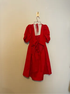 WAYF Red Open Back Bow Puff Sleeve Mini Dress Size‎ Large NWT thumbnail 4