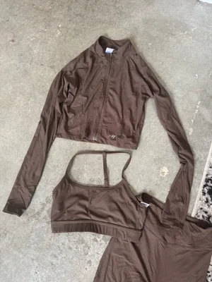 3 Piece Athleisure Set Brown thumbnail 2