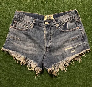 We The Free Frayed Hem Distressed Denim Shorts - Blue thumbnail 1