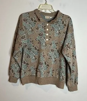 Vintage floral collared pullover Brown Size M thumbnail 1