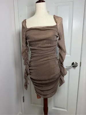 SHEIN Shimmery Ruched Tan Bodycon Dress Size XL thumbnail 3