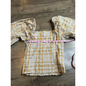 EUC Womens Maeve Anthropologie Square Neck Plaid Blouse puff‎ sleeve size M thumbnail 6