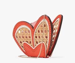 Authentic Kate spade Leather/Straw butterfly zip coin/cards on chain crossbody thumbnail 1