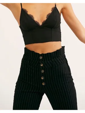 Free People Montella Pinstripe Crop Skinny Pants Black Button Fly size 4 thumbnail 3