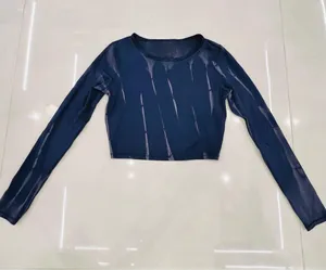 Lululemon Wunder Train Cropped Long Sleeve Shirt Sun Bleached Wash True Navy thumbnail 8