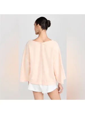 Free People Intimately Day Off Fleece Pullover Sweater Peach lounge cozy Sz S thumbnail 3
