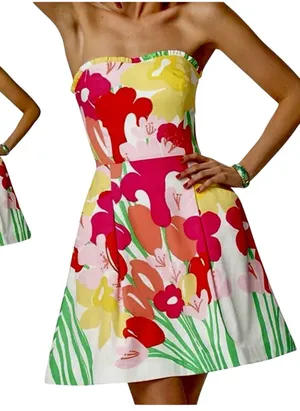 Lilly Pulitzer Blossom Lavish Floral May Flower Strapless Fit Flare Dress size 2 thumbnail 1