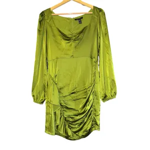 New Forever 21 Satin Ruched Mini Dress Women's‎ Large Green Sexy Event Wedding thumbnail 3