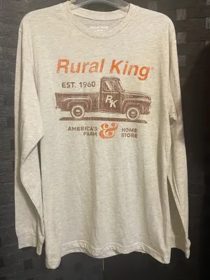 Rural King Vintage Logo Long Sleeve Tee Soft Beige Crew Neck Size medium thumbnail 1