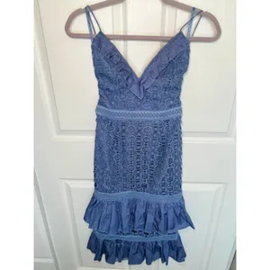ASOS Blue Crochet Lace Mini Dress Ruffle Tiered Lace Up Open‎ Back Size 4 thumbnail 3