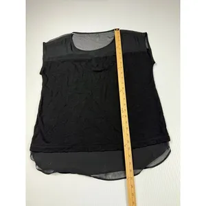 Ann Taylor Black Sheer‎ Panel Mixed Media Sleeveless Top Blouse Career Work L thumbnail 3
