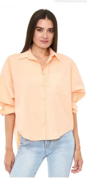Pistola Womens Sloane Oversized Button Down Hi-Low Long Sleeve Top Orange Sz S thumbnail 1