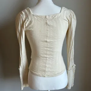 Free People Cottagecore Cream Ribbed Lacey Longsleeve Blouse Size Extra Small thumbnail 5