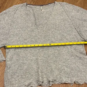 Free People Small Gray Irresistible Wool Blend Fringe Oversized Pullover Sweater thumbnail 4