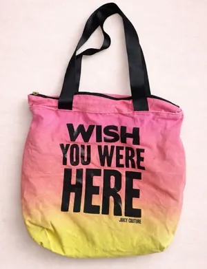 Juicy Couture Wish You Were Here Canvas Tote Bag Pink Yellow Ombre Y2K Shopper thumbnail 1