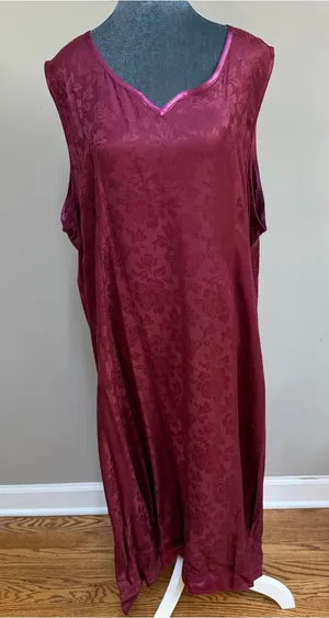 April Cornell Too! Vintage burgundy Maroon sleeveless maxi dress floral embossed thumbnail 1