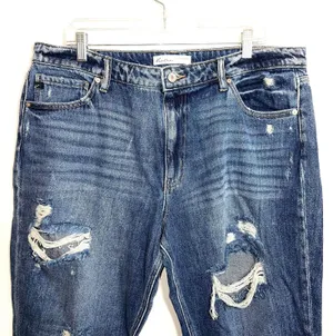 KanCan Nonstretch 100% Cotton Ripped High Rise Dark Wash Mom Jeans thumbnail 4