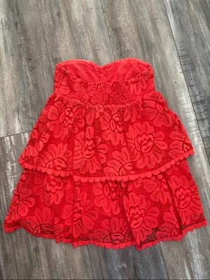 ANTHROPOLOGIE Maeve Strapless Lace Mini Dress Red size small No Shoulder Straps thumbnail 8