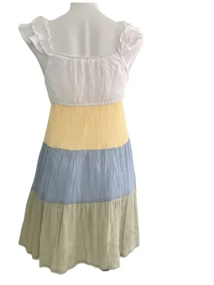 NEW ANTHROPOLOGIE MINE Ruffle Tiered Dress Small Yellow Blue Green cottage thumbnail 7